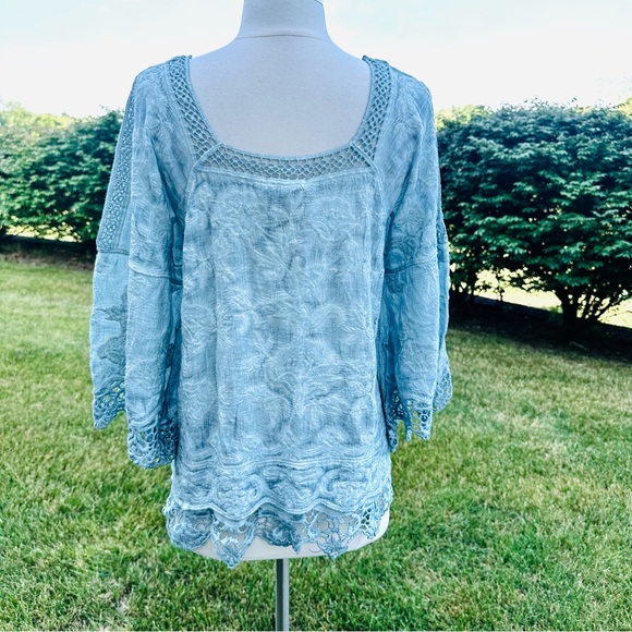 DEMOCRACY cold shoulder blouse lace detail subtle embroidery print Small - Picture 9 of 16
